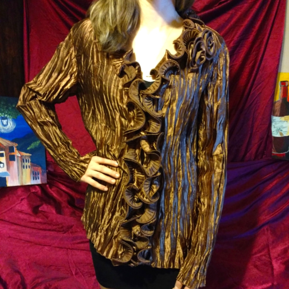VINTAGE Toffee Apple Bronze Ruffle Blouse Sm-Med